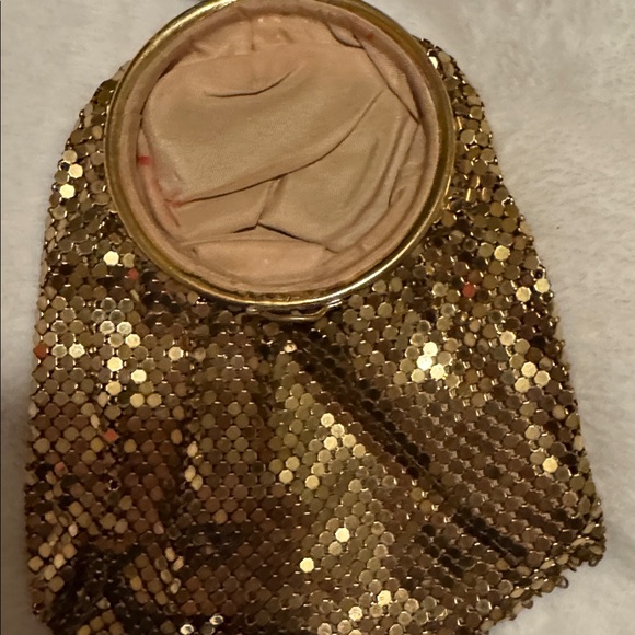 Gold Mesh & Rhinestones Compact Wristlet Purse